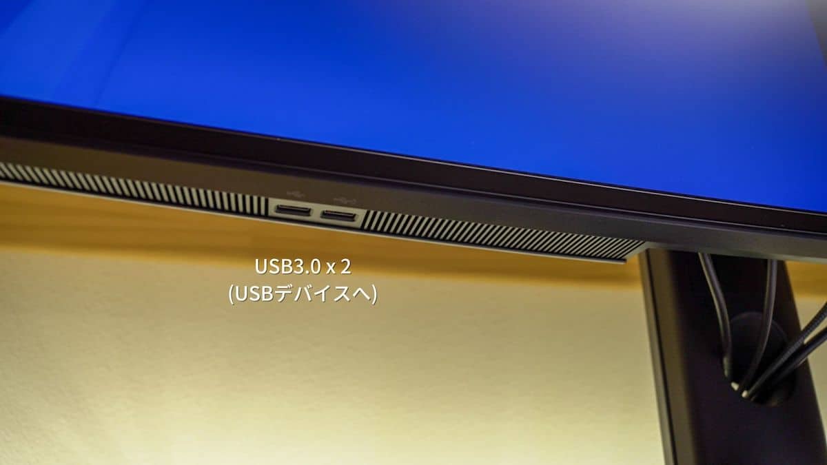 Dell U4919DWのフレーム左側下部にあるUSBポートの画像