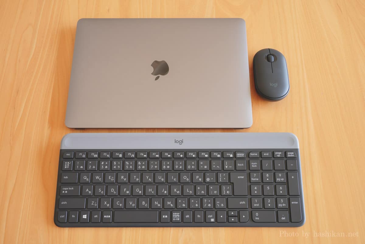 Logicool MK470のキーボード・マウスを13インチのノートPCと大きさ比較